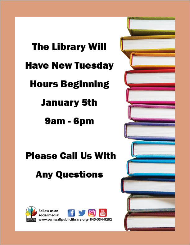 The Library Closes at 6PM on Tuesdays Starting January 5